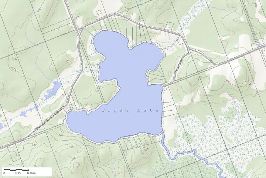 Topographical Map of Jacks Lake in Municipality of Armour and the District of Parry Sound
